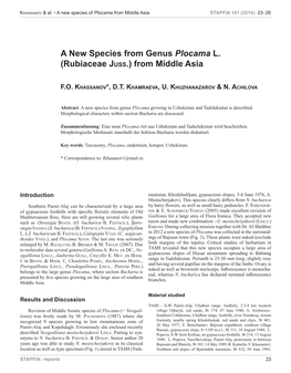 A New Species from Genus Plocama L. (Rubiaceae Juss.) from Middle Asia