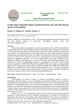 Temperature Dependent Lipase Production from Cold and Ph Tolerant Species of Penicillium