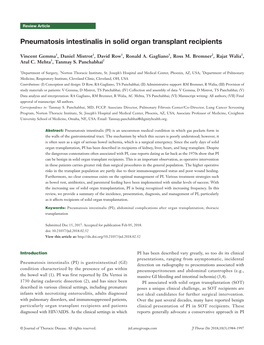 Pneumatosis Intestinalis in Solid Organ Transplant Recipients