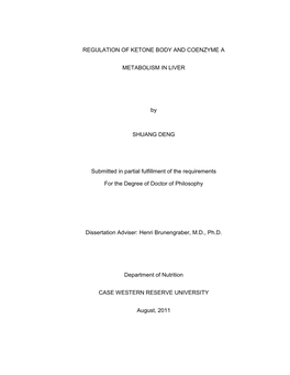 Regulation of Ketone Body and Coenzyme a Metabolism in Liver