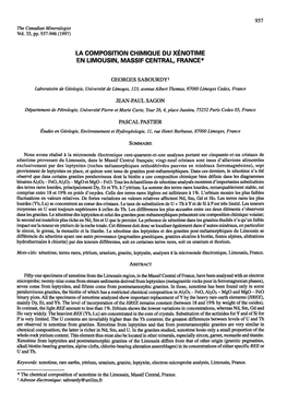 Ia Composition Chimioue Du Xenotime En Limousin, Massif Central, Frange