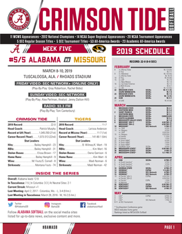 2019 SCHEDULE #5/5 ALABAMA Vs Missouri