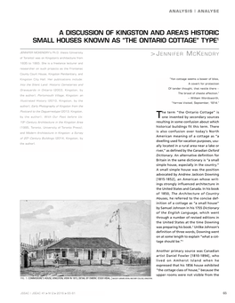 A Discussion of Kingston and Area's Historic Small Houses Known As “The Ontario Cottage” Type1