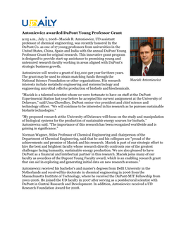 Antoniewicz Awarded Dupont Young Professor Grant 9:05 A.M., July 1, 2008--Maciek R