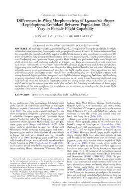 Differences in Wing Morphometrics Of(Lepidoptera: Erebidae)