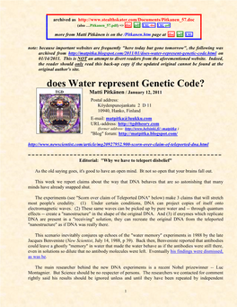 Does Water Represent Genetic Code?
