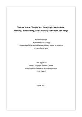 Women in the Olympic and Paralympic Movements: Framing, Bureaucracy, and Advocacy in Periods of Change