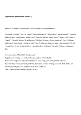 Specificity of Bispecific T Cell Receptors and Antibodies Targeting Peptide-HLA