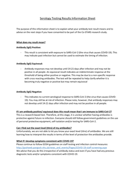 Serology Testing Results Information Sheet