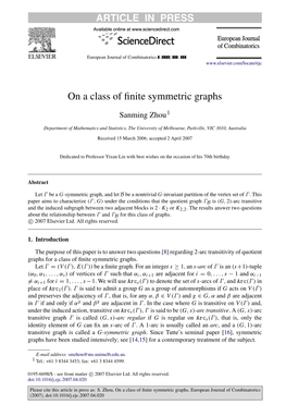 On a Class of Finite Symmetric Graphs