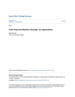 Colin Gray and Maritime Strategy—An Appreciation