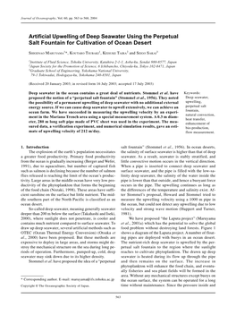 Artificial Upwelling of Deep Seawater Using the Perpetual Salt Fountain for Cultivation of Ocean Desert