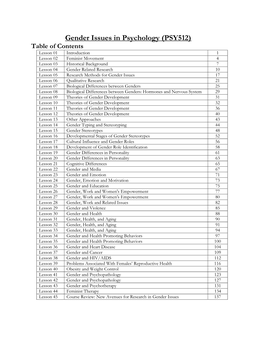 Gender Issues in Psychology (PSY512)