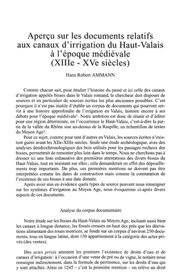 Aperçu Sur Les Documents Relatifs Aux Canaux D'irrigation Du Haut-Valais À L'époque Médiévale (Xiiie - Xve Siècles)