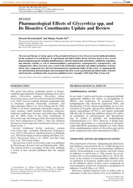 Pharmacological Effects of Glycyrrhiza Spp. and Its Bioactive Constituents: Update and Review