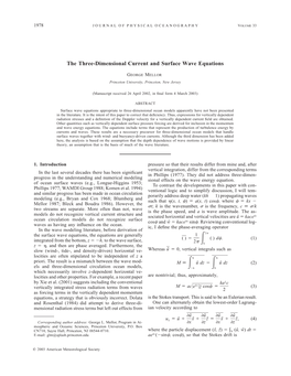 The Three-Dimensional Current and Surface Wave Equations