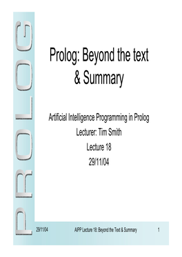 Prolog: Beyond the Text & Summary