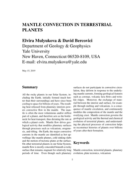 Mantle Convection in Terrestrial Planets