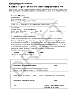 National Register of Historic Places Registration Form This Form Is for Use in Nominating Or Requesting Determinations for Individual Properties and Districts