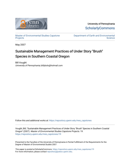 Sustainable Management Practices of Under Story 