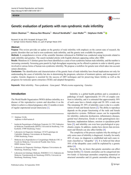 Genetic Evaluation of Patients with Non-Syndromic Male Infertility