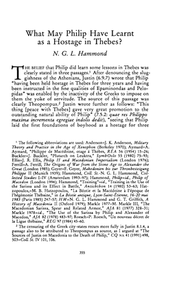 What May Philip Have Learnt As a Hostage in Thebes? Hammond, N G L Greek, Roman and Byzantine Studies; Winter 1997; 38, 4; Proquest Pg