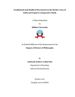 Gorkhaland and Madhesi Movements in the Border Area of India and Nepal:A Comparative Study