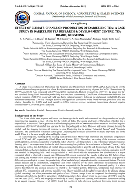 Effect of Climate Change on Production of Darjeeling Tea: a Case Study in Darjeeling Tea Research & Development Centre