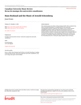 Hans Rosbaud and the Music of Arnold Schoenberg Joan Evans
