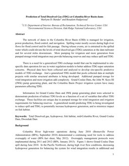 Prediction of Total Dissolved Gas (TDG) at Columbia River Basin Dams Merlynn D