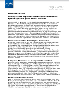 Winterparadies Allgäu in Bayern– Geniesserferien Mit Qualitätsgarantie Gleich Vor Der Haustüre