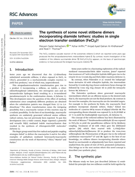 The Synthesis of Some Novel Stilbene Dimers Incorporating Diamide Tethers: Studies in Single Cite This: RSC Adv.,2018,8,2506 Electron Transfer Oxidation (Fecl3)†