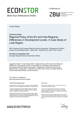 Regional Policy of the EU and Intra-Regional Differences in Development Levels