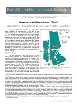 Excavations at Villa Magna (Anagni - FR) 2007