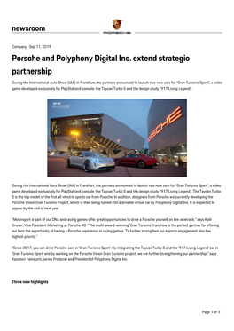 Porsche and Polyphony Digital Inc. Extend Strategic Partnership