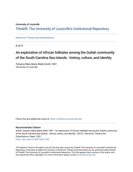 An Exploration of African Folktales Among the Gullah Community of the South Carolina Sea Islands : History, Culture, and Identity