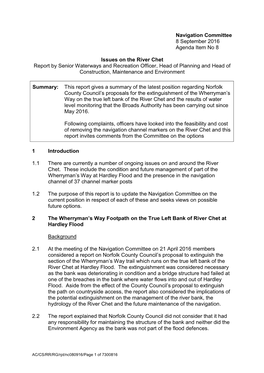 Issues on the River Chet Report by Senior Waterways and Recreation Officer, Head of Planning and Head of Construction, Maintenance and Environment