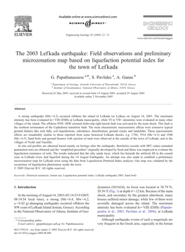 The 2003 Lefkada Earthquake: Field Observations and Preliminary