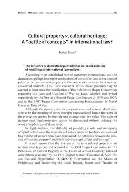 Cultural Property V. Cultural Heritage: a “Battle of Concepts” in International Law?