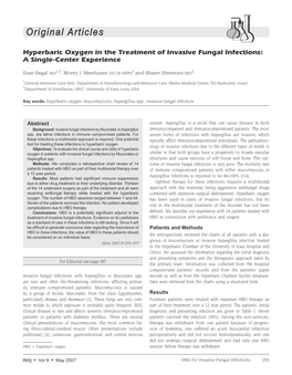 Hyperbaric Oxygen in the Treatment of Invasive Fungal Infections: a Single-Center Experience