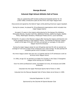 George Brunet Calumet High School Athletic Hall of Fame