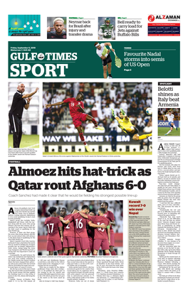 TENNIS Muharram 7, 1441 AH Favourite Nadal GULF TIMES Storms Into Semis of US Open SPORT Page 3