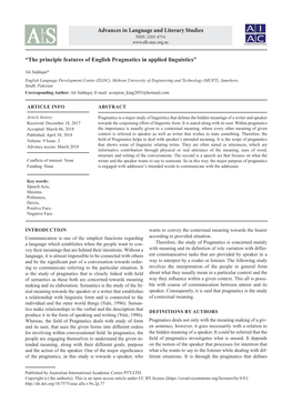 “The Principle Features of English Pragmatics in Applied Linguistics”