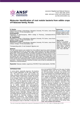 Molecular Identification of Root Nodule Bacteria from Edible Crops of Fabaceae Family, Kerala