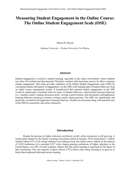 Measuring Student Engagement in the Online Course: the Online Student Engagement Scale (OSE)