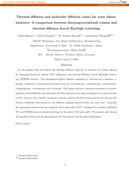 Thermal Diffusion and Molecular Diffusion Values for Some