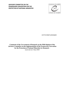 ADVISORY COMMITTEE on the FRAMEWORK CONVENTION for the PROTECTION of NATIONAL MINORITIES GVT/COM/V(2020)002 Comments of The