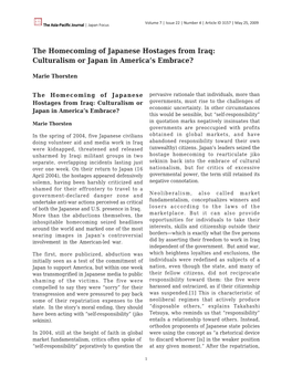 The Homecoming of Japanese Hostages from Iraq: Culturalism Or Japan in America’S Embrace?