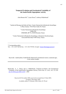 Temporal Evolution and Geochemical Variability of the South-Pacific Superplume Activity