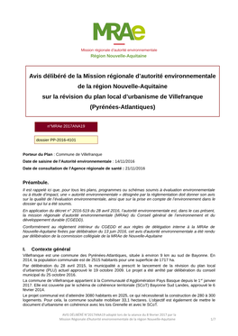 Avis Délibéré De La Mission Régionale D'autorité Environnementale De La